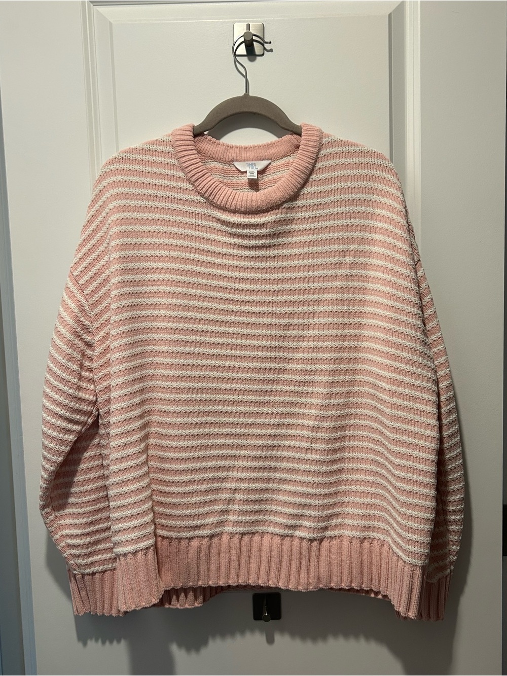 Time and Tru Pink & White Striped Chenille Sweater XXL (22) Soft Cozy Pullover